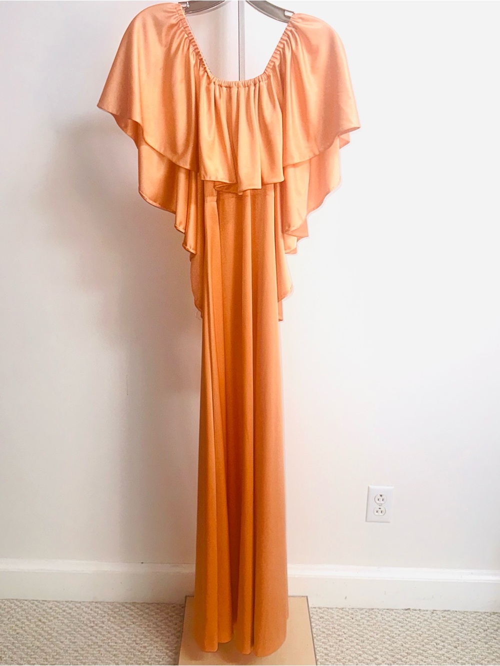 1970s Ruffled Maxi Dress - Peach Orange